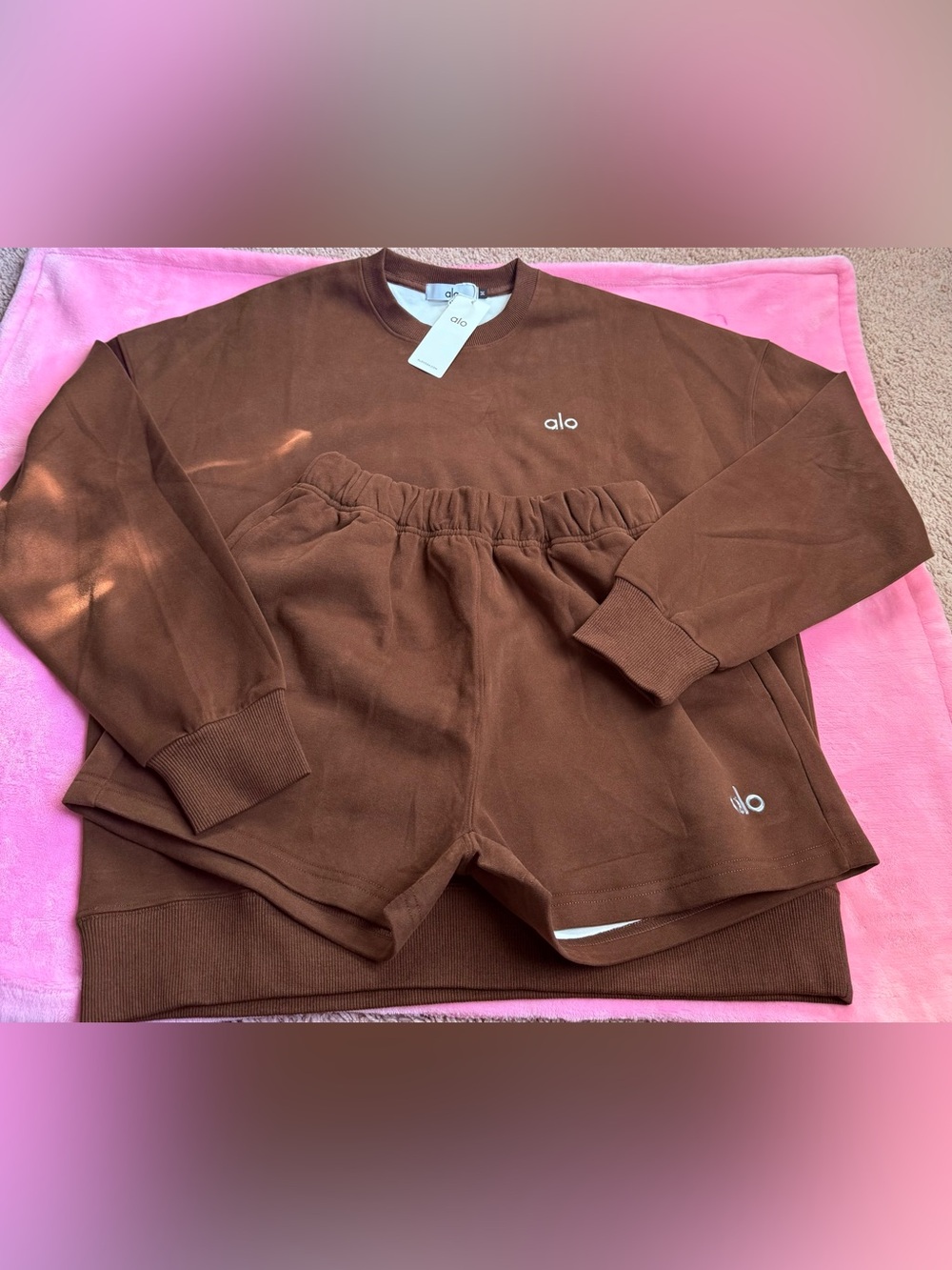ALO Yoga Brown Crewneck Sweatshirt & Shorts Set / Coords